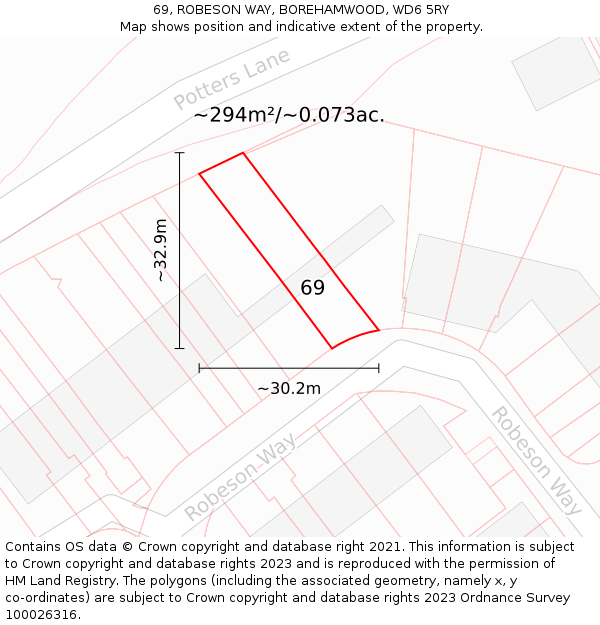 69, ROBESON WAY, BOREHAMWOOD, WD6 5RY: Plot and title map