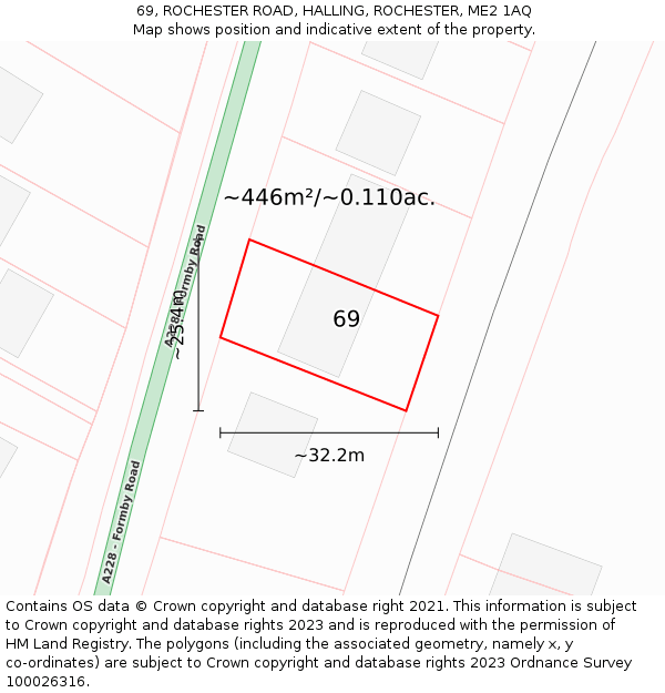 69, ROCHESTER ROAD, HALLING, ROCHESTER, ME2 1AQ: Plot and title map