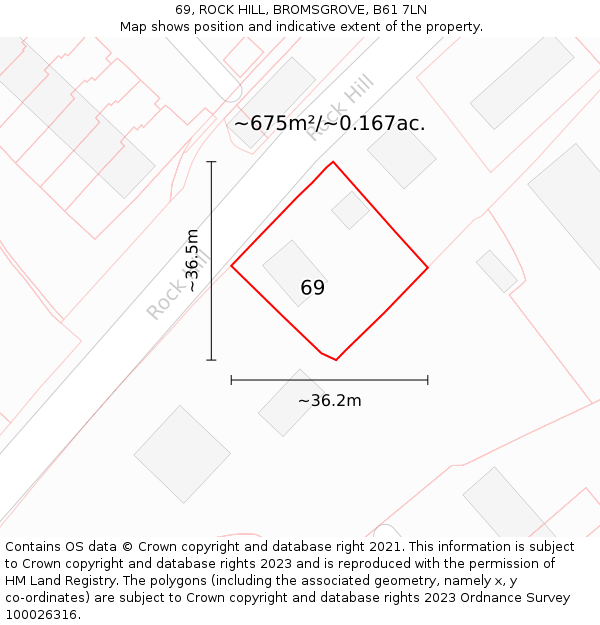 69, ROCK HILL, BROMSGROVE, B61 7LN: Plot and title map