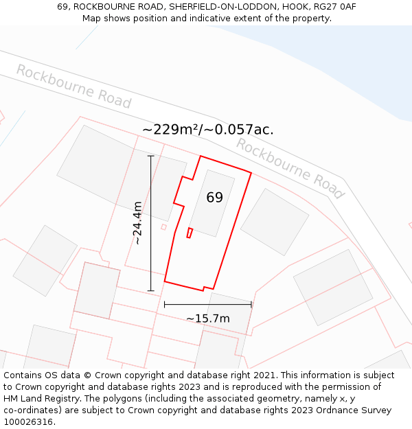 69, ROCKBOURNE ROAD, SHERFIELD-ON-LODDON, HOOK, RG27 0AF: Plot and title map