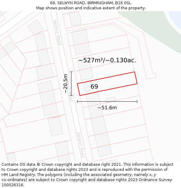 69, SELWYN ROAD, BIRMINGHAM, B16 0SL: Plot and title map