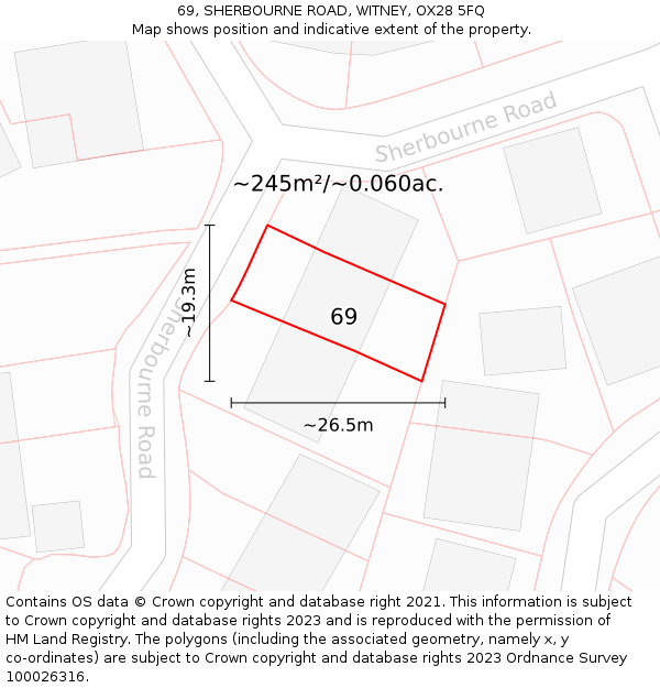 69, SHERBOURNE ROAD, WITNEY, OX28 5FQ: Plot and title map