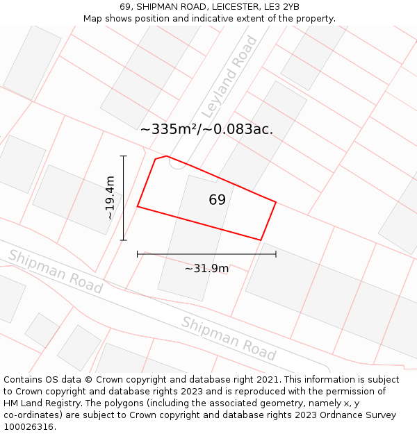 69, SHIPMAN ROAD, LEICESTER, LE3 2YB: Plot and title map