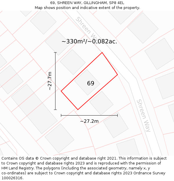 69, SHREEN WAY, GILLINGHAM, SP8 4EL: Plot and title map