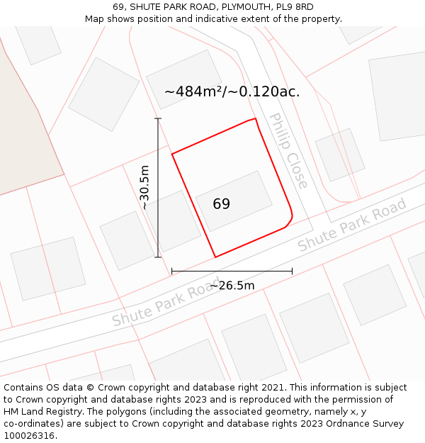 69, SHUTE PARK ROAD, PLYMOUTH, PL9 8RD: Plot and title map