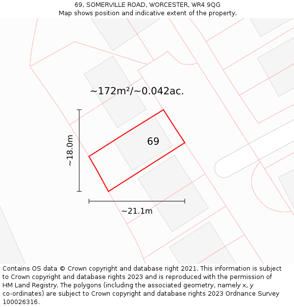 69, SOMERVILLE ROAD, WORCESTER, WR4 9QG: Plot and title map