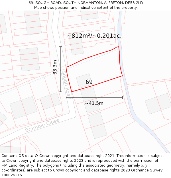 69, SOUGH ROAD, SOUTH NORMANTON, ALFRETON, DE55 2LD: Plot and title map