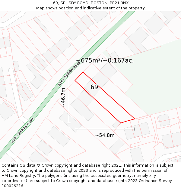 69, SPILSBY ROAD, BOSTON, PE21 9NX: Plot and title map