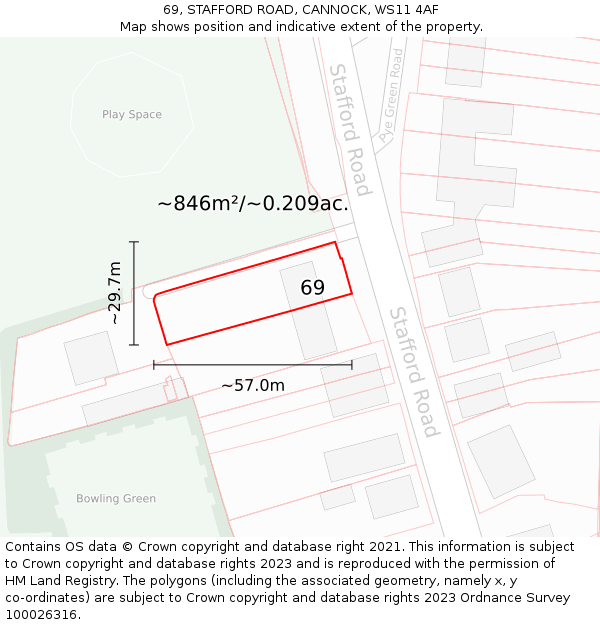 69, STAFFORD ROAD, CANNOCK, WS11 4AF: Plot and title map