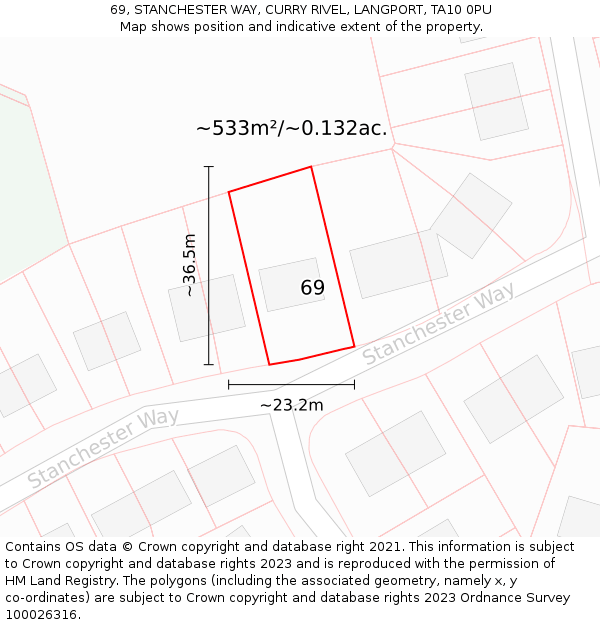 69, STANCHESTER WAY, CURRY RIVEL, LANGPORT, TA10 0PU: Plot and title map