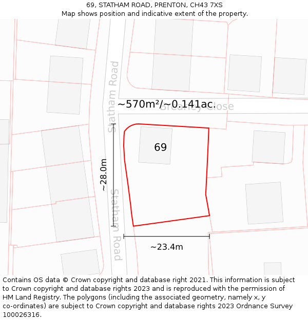 69, STATHAM ROAD, PRENTON, CH43 7XS: Plot and title map