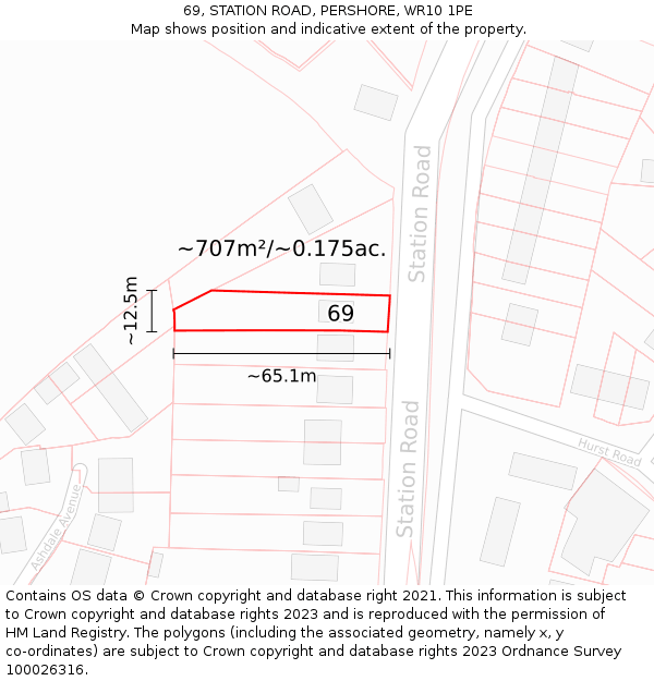 69, STATION ROAD, PERSHORE, WR10 1PE: Plot and title map