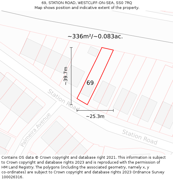 69, STATION ROAD, WESTCLIFF-ON-SEA, SS0 7RQ: Plot and title map