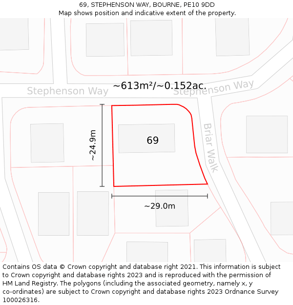 69, STEPHENSON WAY, BOURNE, PE10 9DD: Plot and title map