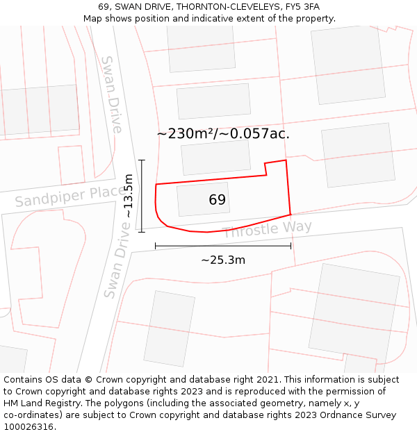 69, SWAN DRIVE, THORNTON-CLEVELEYS, FY5 3FA: Plot and title map