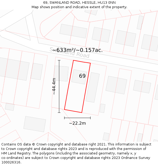 69, SWANLAND ROAD, HESSLE, HU13 0NN: Plot and title map