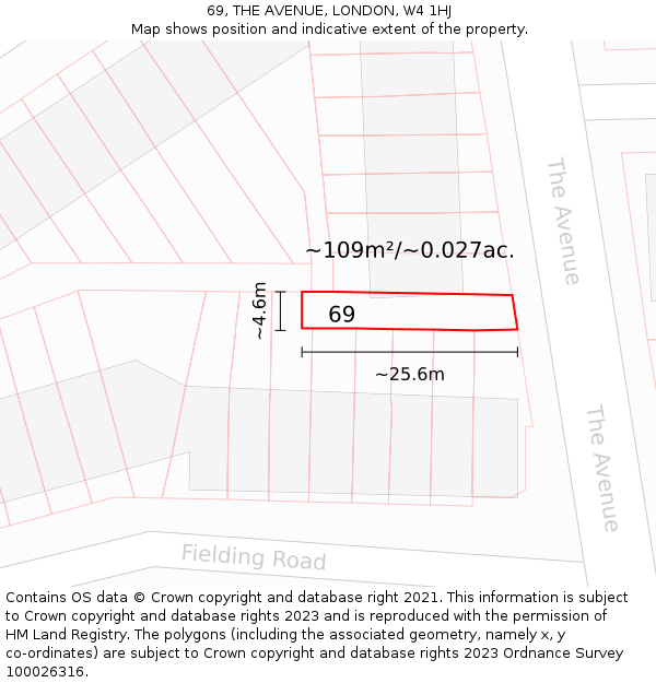 69, THE AVENUE, LONDON, W4 1HJ: Plot and title map