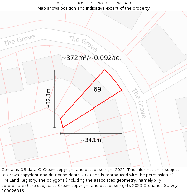 69, THE GROVE, ISLEWORTH, TW7 4JD: Plot and title map