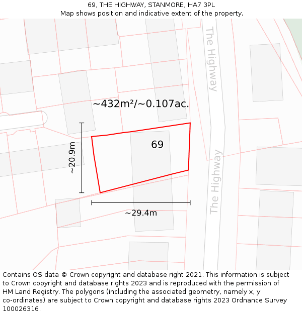 69, THE HIGHWAY, STANMORE, HA7 3PL: Plot and title map