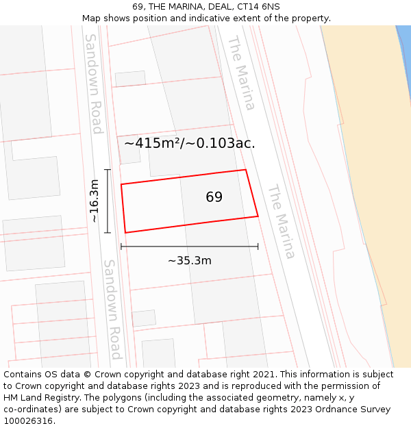 69, THE MARINA, DEAL, CT14 6NS: Plot and title map