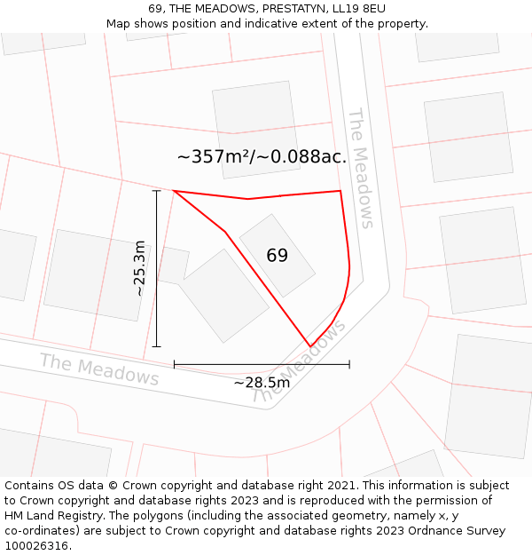 69, THE MEADOWS, PRESTATYN, LL19 8EU: Plot and title map