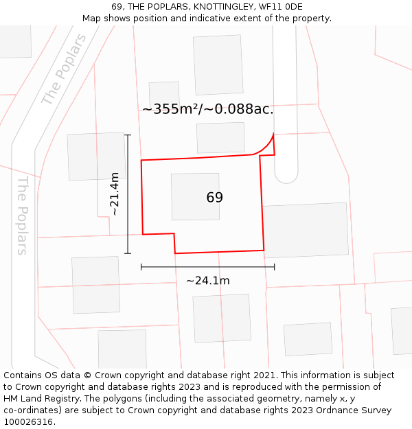 69, THE POPLARS, KNOTTINGLEY, WF11 0DE: Plot and title map