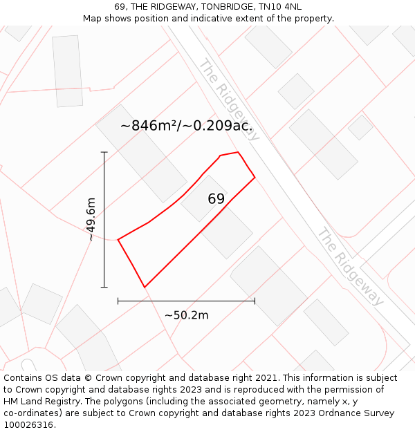 69, THE RIDGEWAY, TONBRIDGE, TN10 4NL: Plot and title map