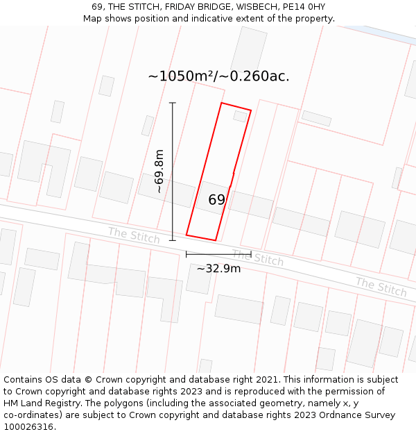 69, THE STITCH, FRIDAY BRIDGE, WISBECH, PE14 0HY: Plot and title map