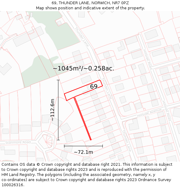 69, THUNDER LANE, NORWICH, NR7 0PZ: Plot and title map