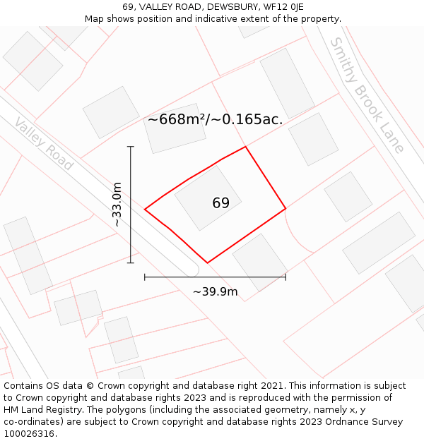 69, VALLEY ROAD, DEWSBURY, WF12 0JE: Plot and title map