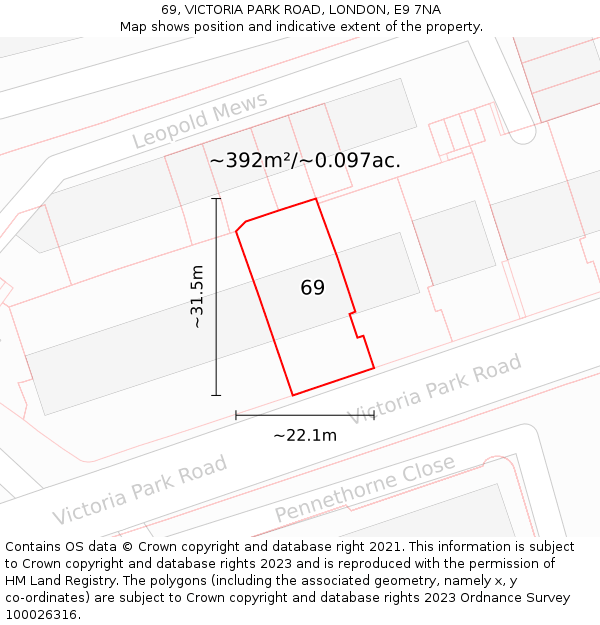 69, VICTORIA PARK ROAD, LONDON, E9 7NA: Plot and title map