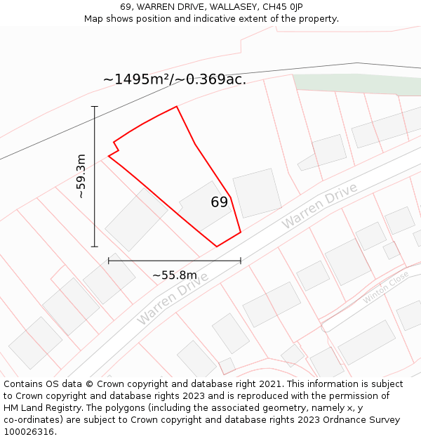 69, WARREN DRIVE, WALLASEY, CH45 0JP: Plot and title map