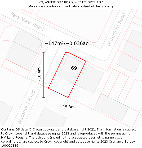 69, WATERFORD ROAD, WITNEY, OX28 1GD: Plot and title map