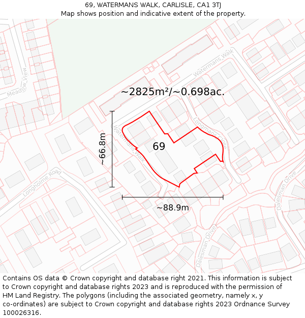 69, WATERMANS WALK, CARLISLE, CA1 3TJ: Plot and title map