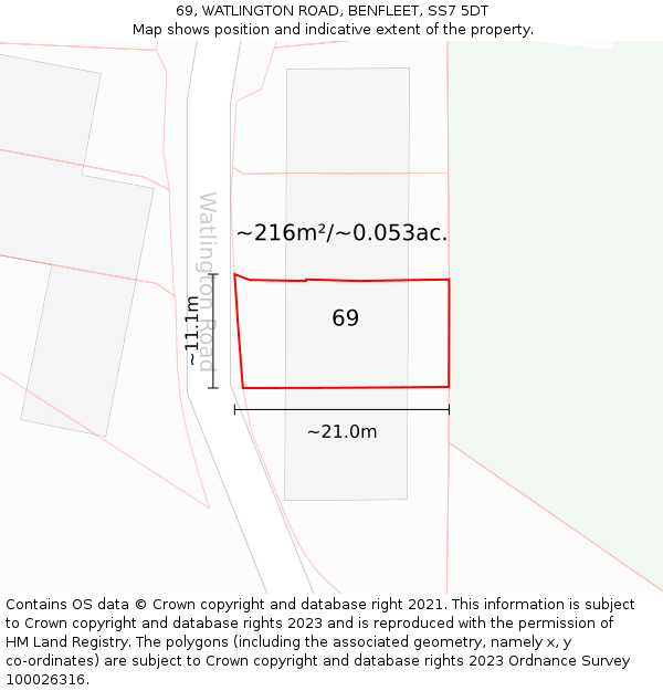 69, WATLINGTON ROAD, BENFLEET, SS7 5DT: Plot and title map