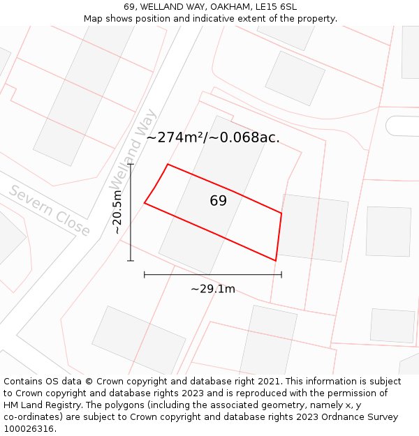 69, WELLAND WAY, OAKHAM, LE15 6SL: Plot and title map