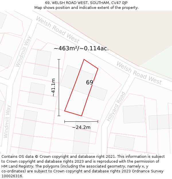 69, WELSH ROAD WEST, SOUTHAM, CV47 0JP: Plot and title map