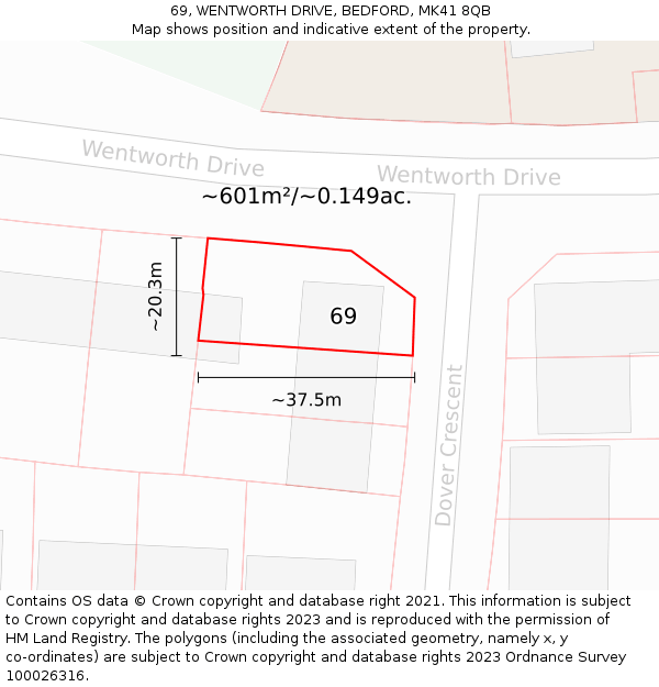 69, WENTWORTH DRIVE, BEDFORD, MK41 8QB: Plot and title map