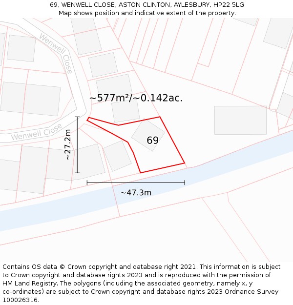 69, WENWELL CLOSE, ASTON CLINTON, AYLESBURY, HP22 5LG: Plot and title map