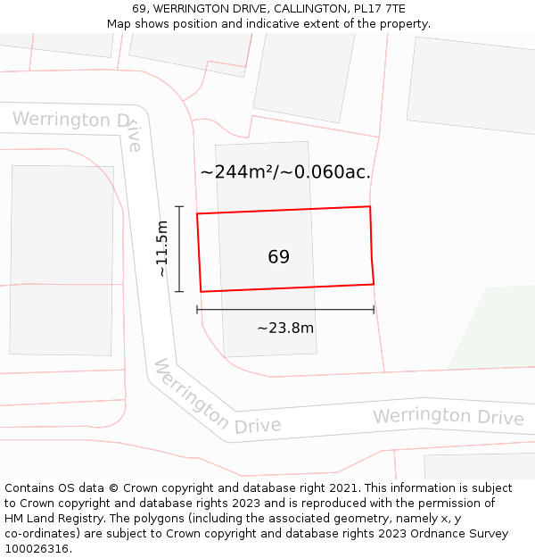 69, WERRINGTON DRIVE, CALLINGTON, PL17 7TE: Plot and title map