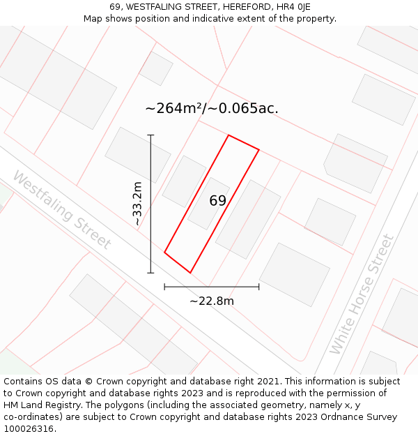 69, WESTFALING STREET, HEREFORD, HR4 0JE: Plot and title map