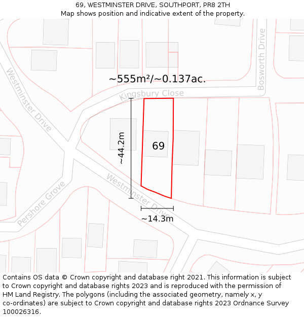 69, WESTMINSTER DRIVE, SOUTHPORT, PR8 2TH: Plot and title map