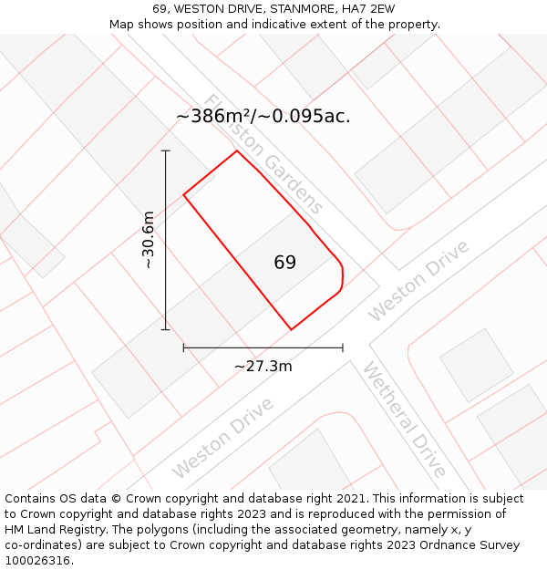 69, WESTON DRIVE, STANMORE, HA7 2EW: Plot and title map