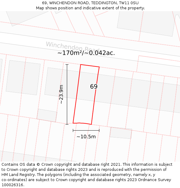 69, WINCHENDON ROAD, TEDDINGTON, TW11 0SU: Plot and title map