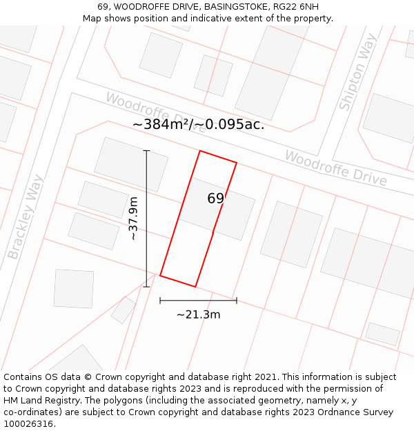 69, WOODROFFE DRIVE, BASINGSTOKE, RG22 6NH: Plot and title map