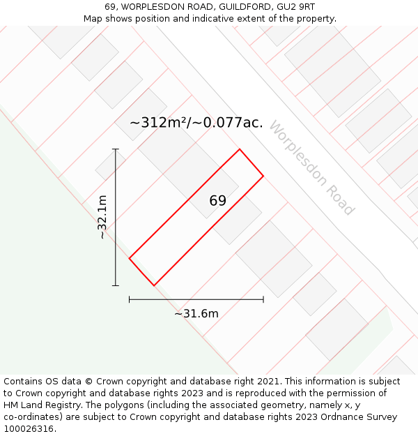 69, WORPLESDON ROAD, GUILDFORD, GU2 9RT: Plot and title map