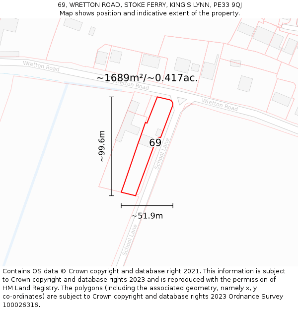 69, WRETTON ROAD, STOKE FERRY, KING'S LYNN, PE33 9QJ: Plot and title map