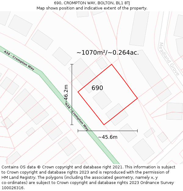 690, CROMPTON WAY, BOLTON, BL1 8TJ: Plot and title map