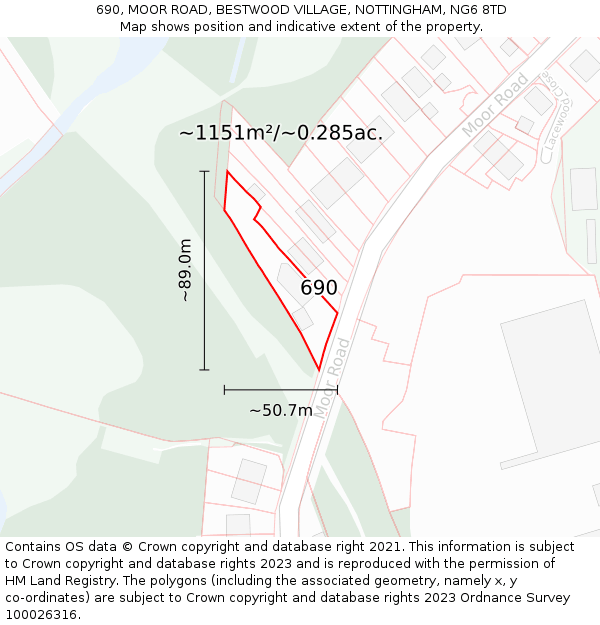 690, MOOR ROAD, BESTWOOD VILLAGE, NOTTINGHAM, NG6 8TD: Plot and title map