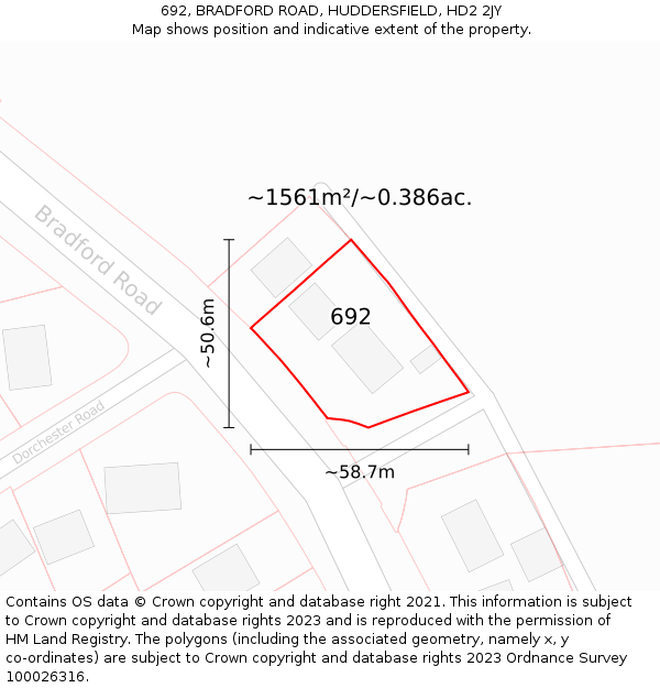 692, BRADFORD ROAD, HUDDERSFIELD, HD2 2JY: Plot and title map